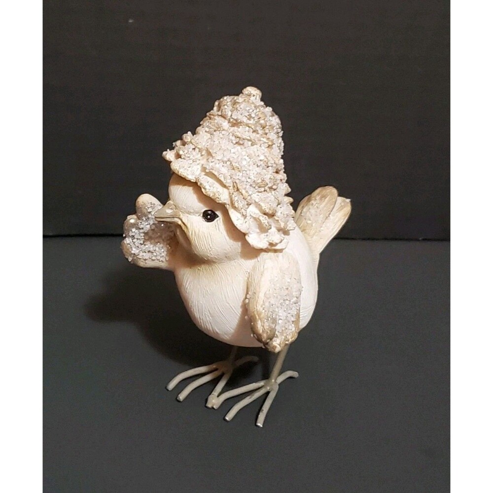 Rustic Winter Bird Pinecone Hat Icy Glitter Snow Tabletop Farmhouse Chickadee